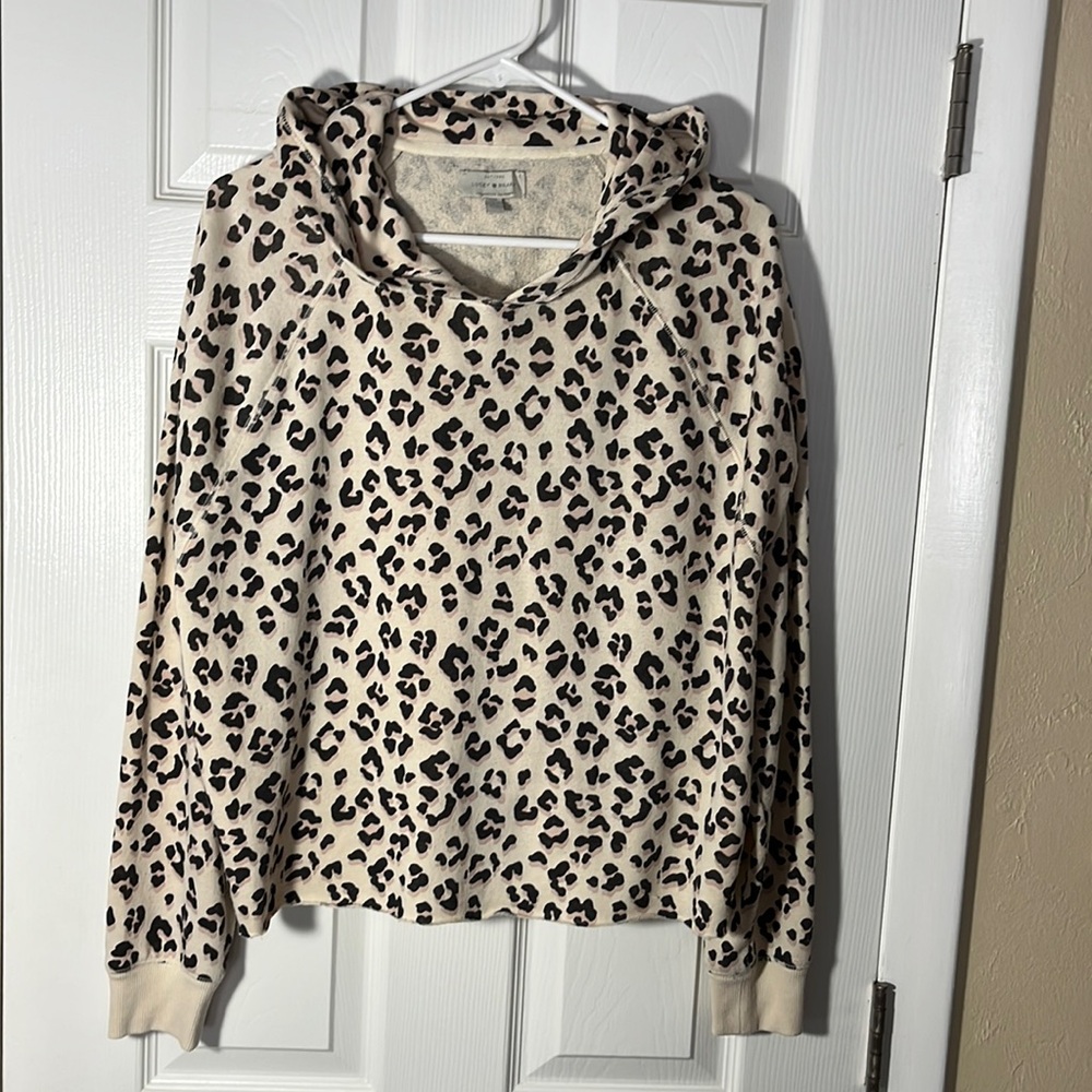 Lucky Brand Cream Leopard Print Hooded Sweatshirt